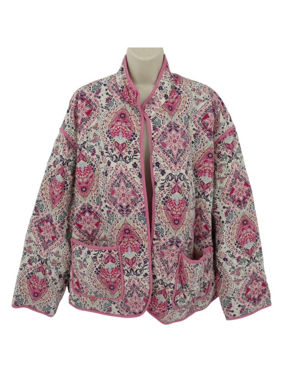 Torrid Womens Plus Size 2X Pink Blue Floral Flower Quilted Jacket Coat Pockets